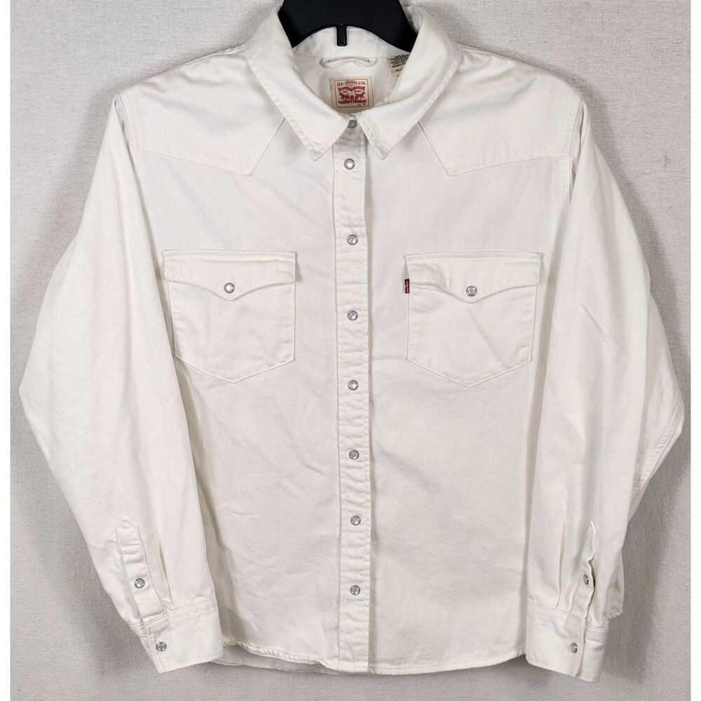 Vintage Levi's Denim Pearl Snap Button Up Shirt White Men's Size 2XL/XXL